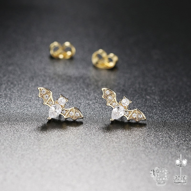 Cute Bat Stud Earrings for Women Gold Color Zirconia Gothic Cartilage Jewelry