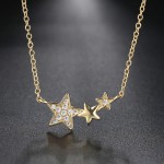 Three Stars Zircon Pendant Choker Necklace for Women, Gold Color Kpop Dainty Chain