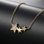 Three Stars Zircon Pendant Choker Necklace for Women, Gold Color Kpop Dainty Chain