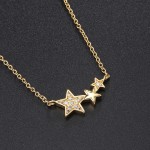 Three Stars Zircon Pendant Choker Necklace for Women, Gold Color Kpop Dainty Chain