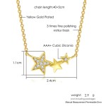 Three Stars Zircon Pendant Choker Necklace for Women, Gold Color Kpop Dainty Chain