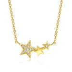 Three Stars Zircon Pendant Choker Necklace for Women, Gold Color Kpop Dainty Chain
