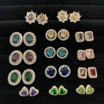 Colorful Crystal Heart & Geometric Stud Earrings for Women