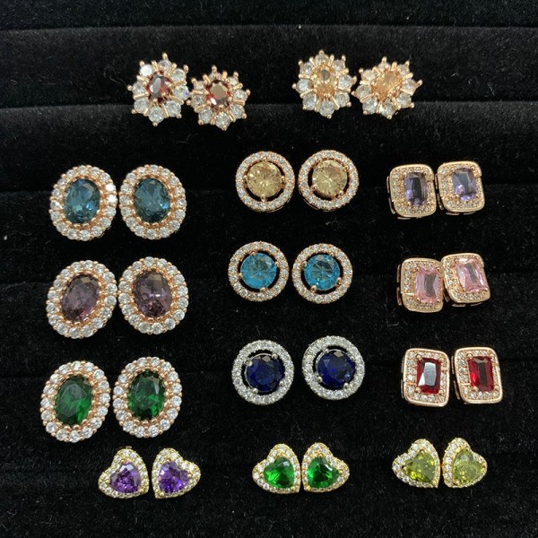 Colorful Crystal Heart & Geometric Stud Earrings for Women