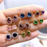 Colorful Crystal Heart & Geometric Stud Earrings for Women