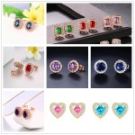 Colorful Crystal Heart & Geometric Stud Earrings for Women