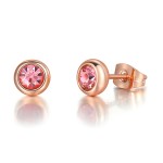 Simple Round Stud Earrings with Austrian Crystal in Rose Gold