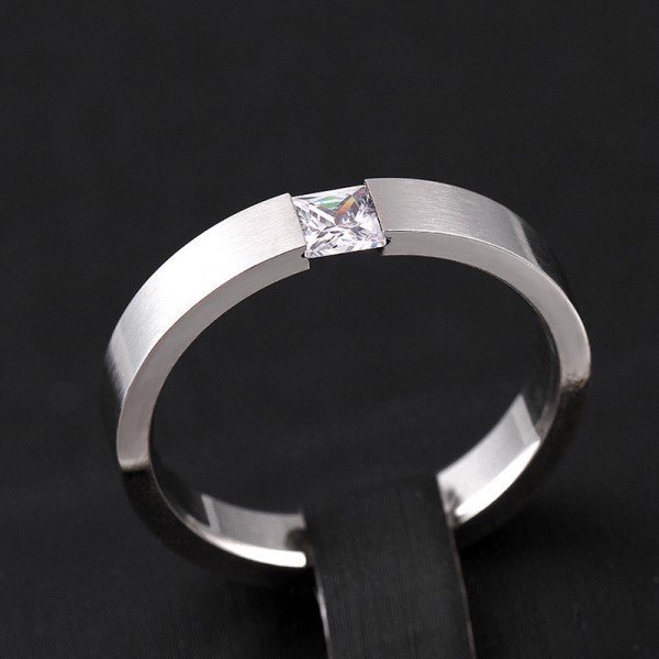 Minimalist Frosted Titanium Steel Ring with Zircon for Women and Men