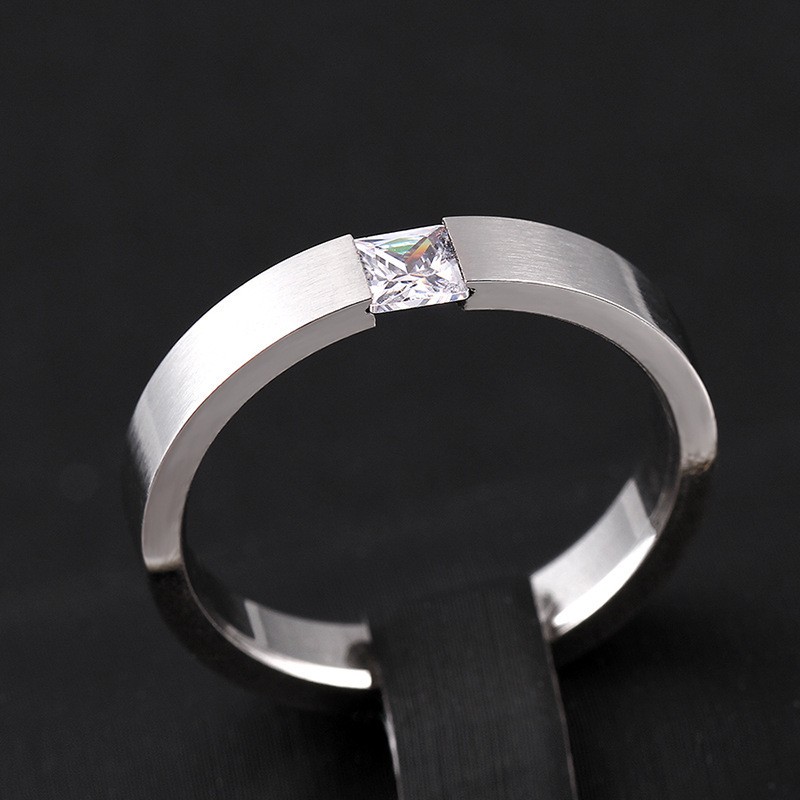 Minimalist Frosted Titanium Steel Ring with Zircon for Women and Men