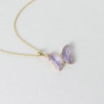 Butterfly Necklace for Women Pink Purple Crystal Pendant Choker