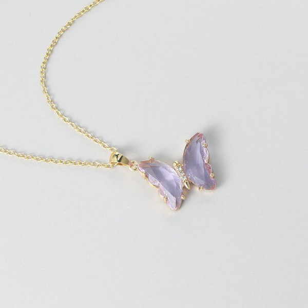Butterfly Necklace for Women Pink Purple Crystal Pendant Choker