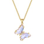 Butterfly Necklace for Women Pink Purple Crystal Pendant Choker