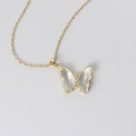 Butterfly Necklace for Women Pink Purple Crystal Pendant Choker