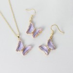 Butterfly Necklace for Women Pink Purple Crystal Pendant Choker