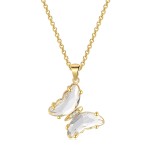 Butterfly Necklace for Women Pink Purple Crystal Pendant Choker