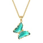 Butterfly Necklace for Women Pink Purple Crystal Pendant Choker
