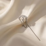 Silver Heart Tassel Ear Cuff with Zircon, No Piercing Cartilage Clip Earring