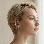 Silver Heart Tassel Ear Cuff with Zircon, No Piercing Cartilage Clip Earring