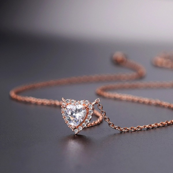 Heart Pendant Necklace for Women with Cubic Zirconia Rose Gold Choker Chain