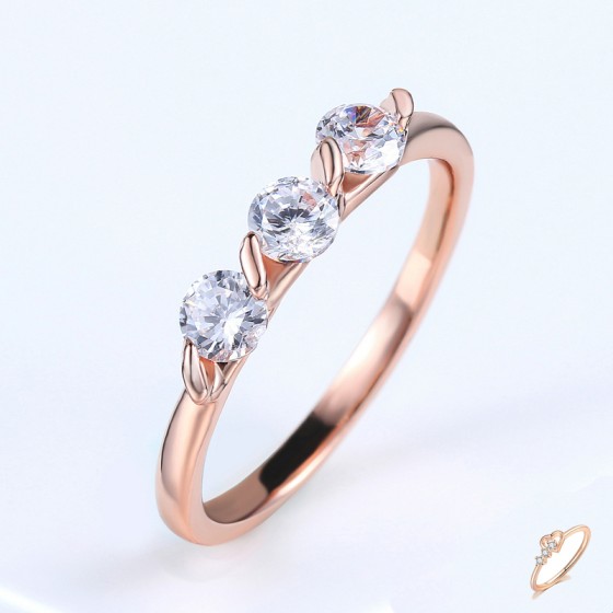 Classic CZ Crystal Engagement Wedding Ring for Women, Rose Gold Tone