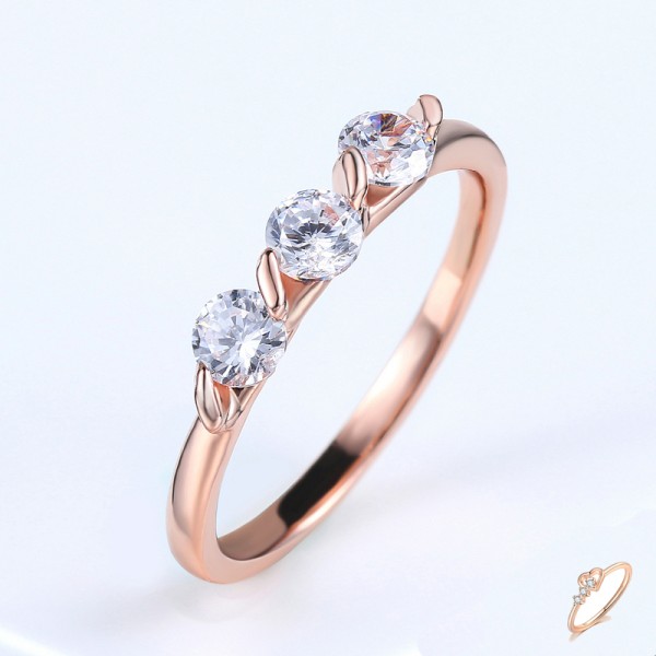 Classic CZ Crystal Engagement Wedding Ring for Women, Rose Gold Tone