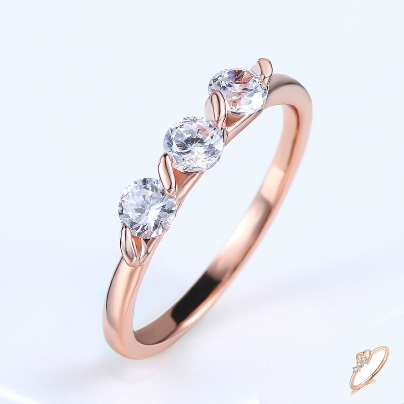 Classic CZ Crystal Engagement Wedding Ring for Women, Rose Gold Tone