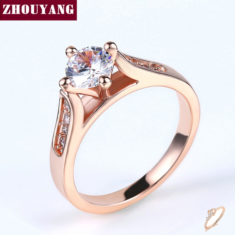Classic Prong-Setting CZ Rose Gold Engagement Ring for Women