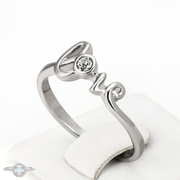 Austrian Crystal Love Ring for Women, Silver Tone, Full Sizes