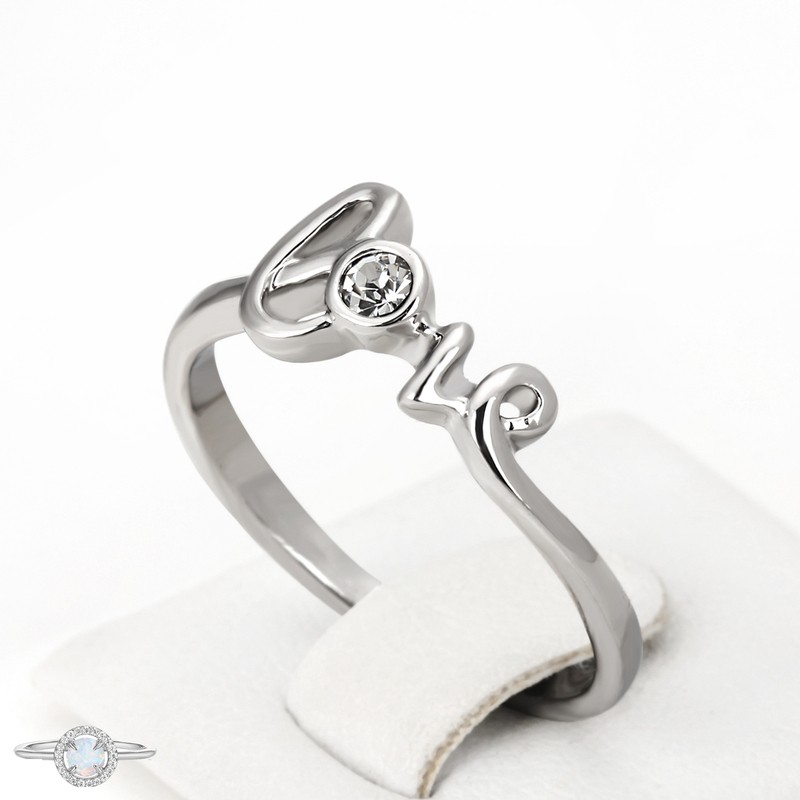 Austrian Crystal Love Ring for Women, Silver Tone, Full Sizes