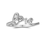 Austrian Crystal Love Ring for Women, Silver Tone, Full Sizes