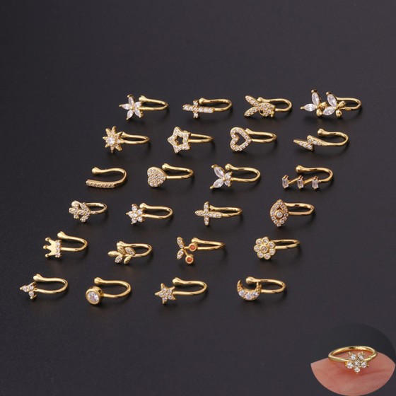 Fake Piercing Nose Ring Cuff Clip-On Body Jewelry for Women