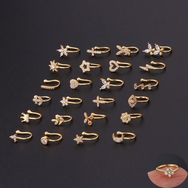 Fake Piercing Nose Ring Cuff Clip-On Body Jewelry for Women