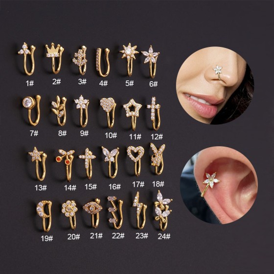 Fake Piercing Nose Ring Cuff Clip-On Body Jewelry for Women