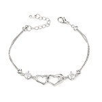 Rose Gold Double Heart Bracelet with Cubic Zirconia for Women