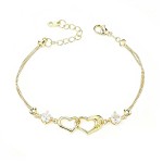 Rose Gold Double Heart Bracelet with Cubic Zirconia for Women