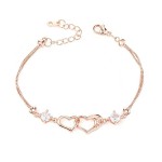 Rose Gold Double Heart Bracelet with Cubic Zirconia for Women