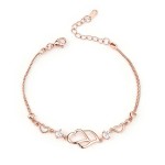 Rose Gold Double Heart Bracelet with Cubic Zirconia for Women