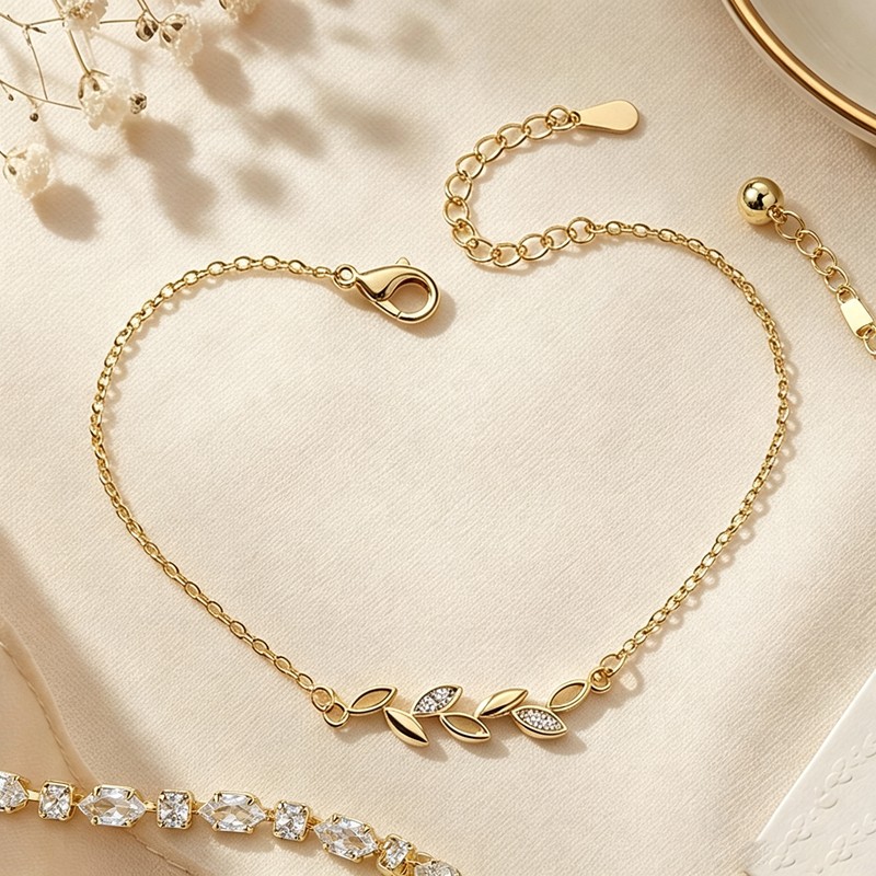 Minimalist Olive Leaf Cubic Zirconia Bracelet for Women