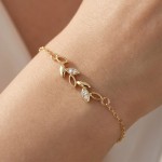 Minimalist Olive Leaf Cubic Zirconia Bracelet for Women