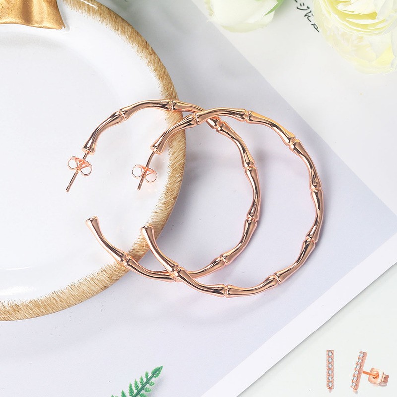 Simple Bamboo Circle Hoop Earrings for Women Rose Gold