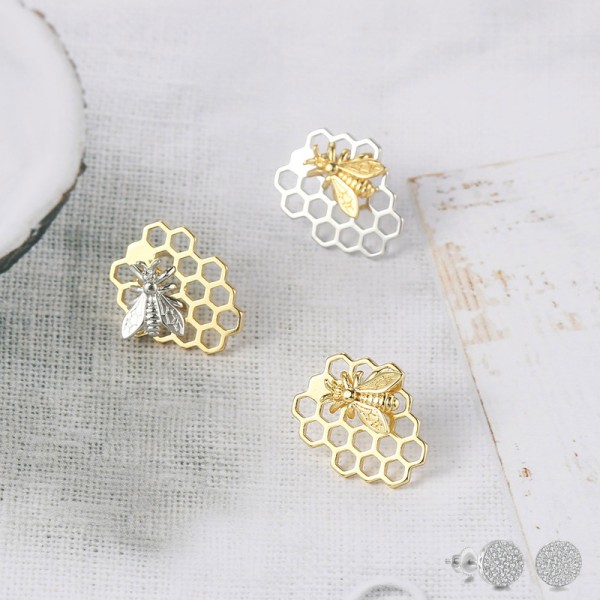 Aesthetic Bee & Honeycomb Stud Earrings for Women
