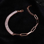 Asymmetric Paper Clip Tennis Bracelet with Zircon for Women
