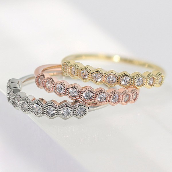 Dainty Geometric Hexagon Zircon Rose Gold Ring for Women