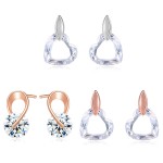 Rose Gold Crystal Heart Stud Earrings for Women