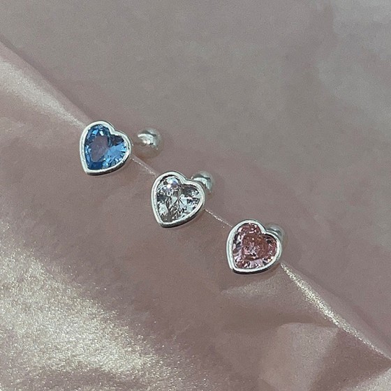 Heart Zircon Cartilage Stud Earrings for Women, Pink & Blue Tragus Helix Piercing