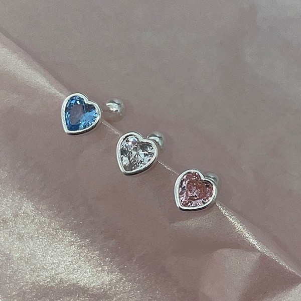 Heart Zircon Cartilage Stud Earrings for Women, Pink & Blue Tragus Helix Piercing