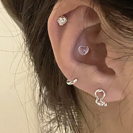 Heart Zircon Cartilage Stud Earrings for Women, Pink & Blue Tragus Helix Piercing