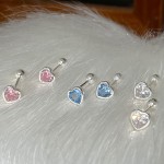 Heart Zircon Cartilage Stud Earrings for Women, Pink & Blue Tragus Helix Piercing
