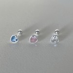 Heart Zircon Cartilage Stud Earrings for Women, Pink & Blue Tragus Helix Piercing