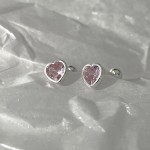 Heart Zircon Cartilage Stud Earrings for Women, Pink & Blue Tragus Helix Piercing